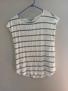 Green Envelope White Tee with black Stripes - Casual Short Sleeve Top
